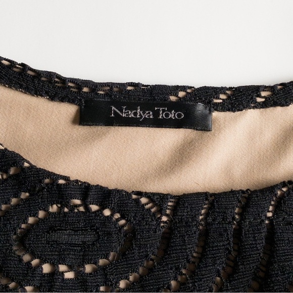 Nadya Toto Bodycon Dress Black Lace Knit Midi Length Womens Size Medium Stretchy - Picture 9 of 11